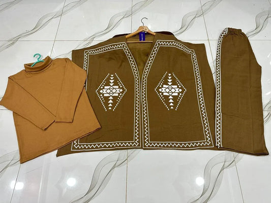 3 Pcs Women's Stitched Fleece Printed Tracksuit