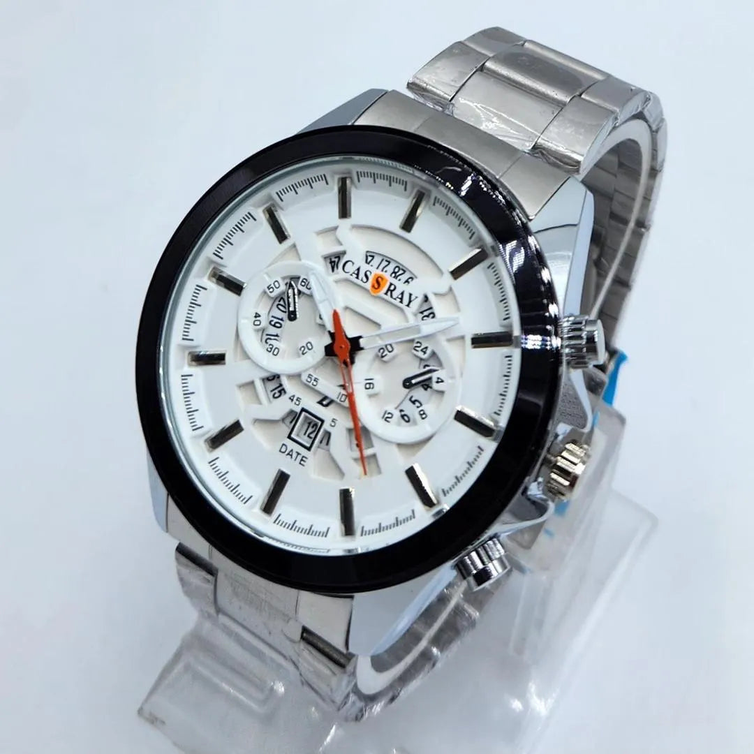 CAS S RAY Men's Chronograph Style Quartz Watch - Silver & White Dial