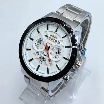 CAS S RAY Men's Chronograph Style Quartz Watch - Silver & White Dial