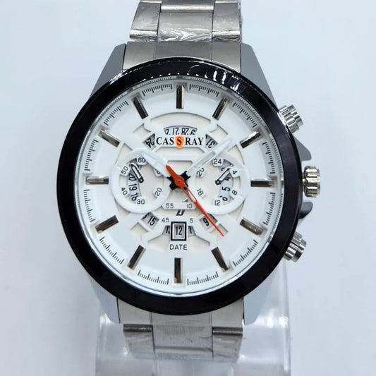 CAS S RAY Men's Chronograph Style Quartz Watch - Silver & White Dial
