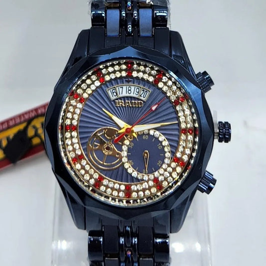 Men's Luxury Blue-Tone Quartz Watch with Dazzling Crystal & Ruby